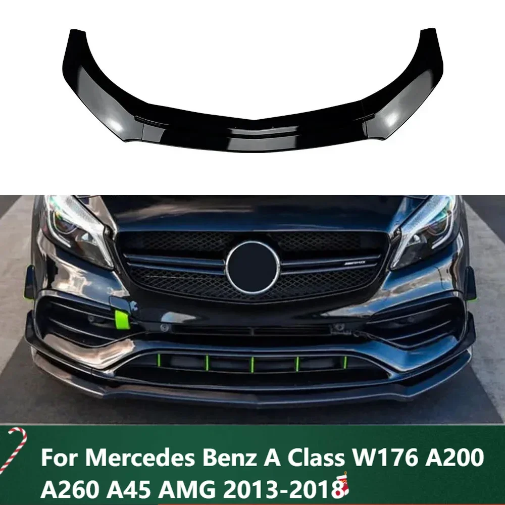 

New！Car Front Bumpers Lip Spoiler Glossy Black Or Carbon Fiber Look For Mercedes Benz A Class W176 A200 A260 A45 AMG 2013-2018