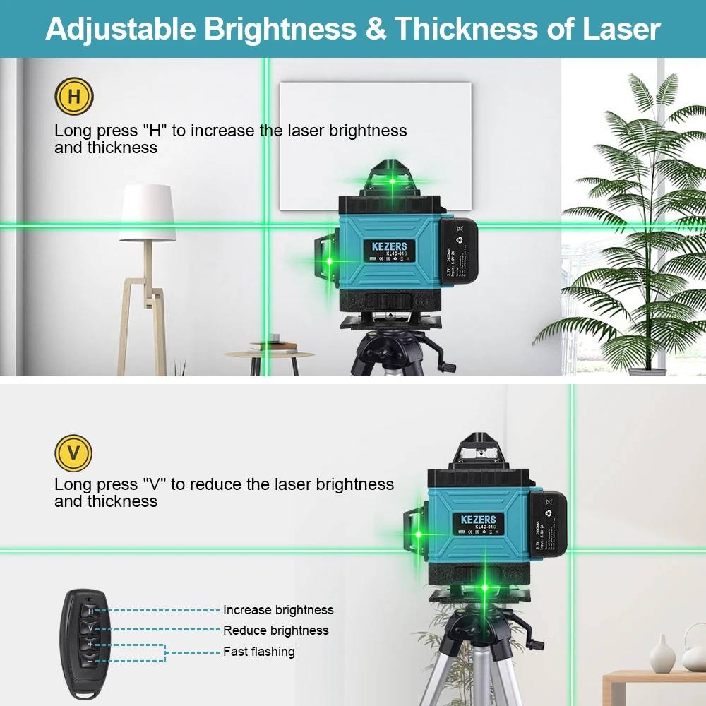 Imagem -05 - Nível Laser Verde 16 Linhas Bateria 4000mah Controle Remoto Mesa Elevatória Ajustável 360 Graus Kezers4d