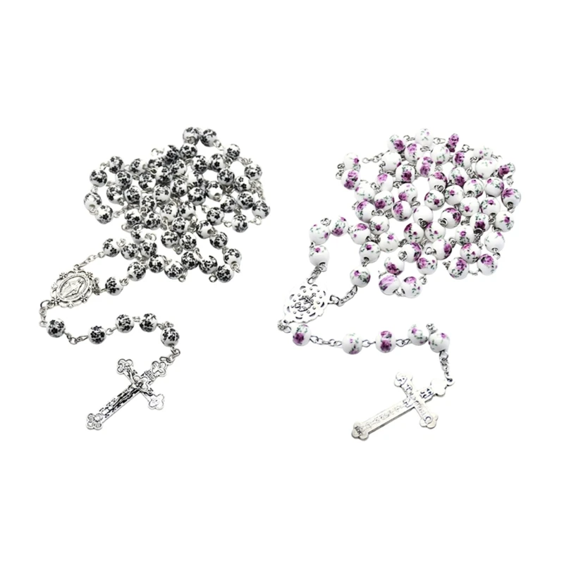 

Catholic Rosary Necklaces Ceramic Beads Hangings Pendants Jewelry for Womens