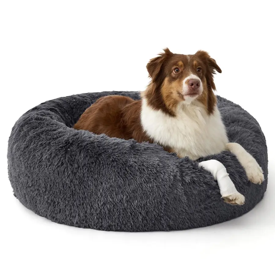 Calming Dog Beds Large Sized Dog 36in Donut Washable Large Pet Bed,AntiSlip Removable Cover,420GSM Round AntiAnxiety Fluffy Plus