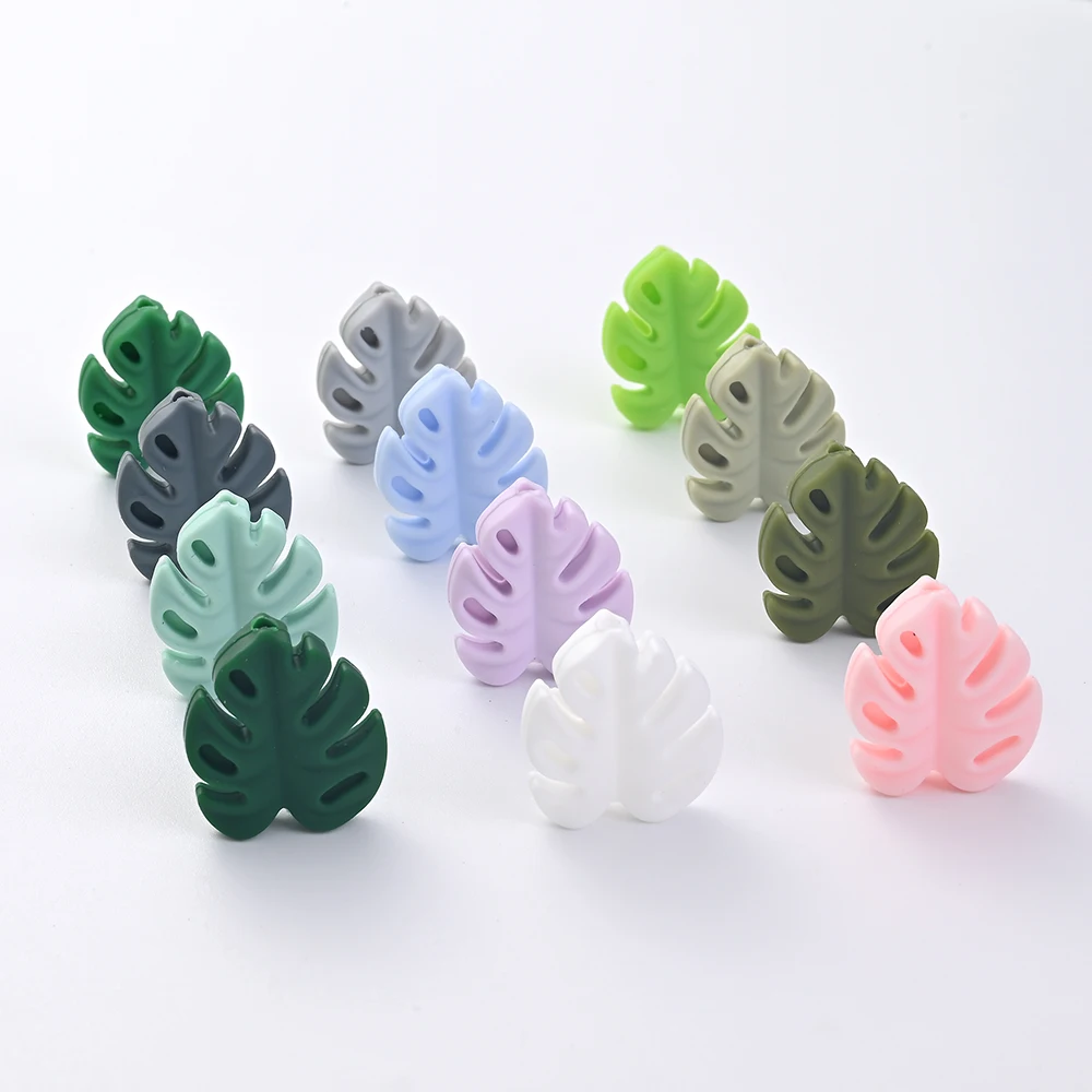 10Pcs Cartoon Leaf Silicone Beads Baby Teether Toy Infant Pacifier Chain Chewable Nursing Teether For DIY Handmade Accessories