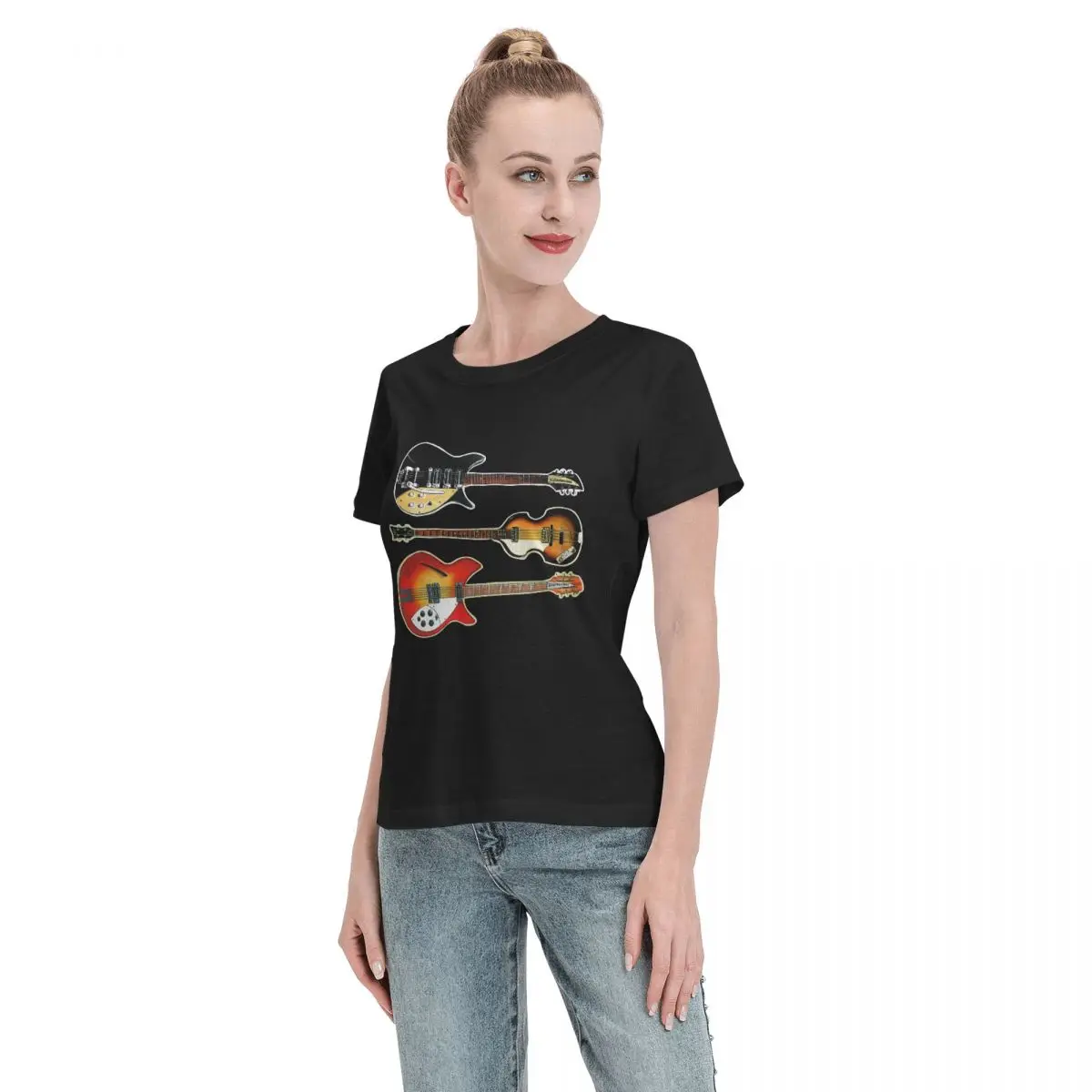 Rickenbacker guitarras e hofner baixo camiseta feminina manga curta t camisas em torno do pescoço roupas de algodão verão camisetas streetwear