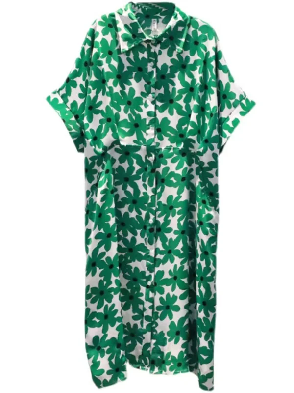 Slimming Floral Print irt Dr Women's Summer New Loose plus Size Big MM Slimming A-Line Dr Vintage Sle mid Waist