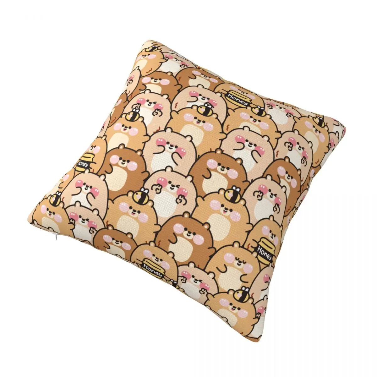 Decorative Pillow Cover Cute Chubby Bear Kawaii Bee And Honey Merch Car Funny Animal Cartoon Pillow Case Cover Square Multi-Size