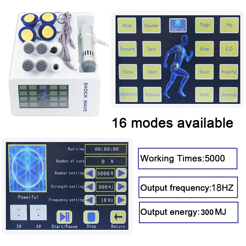 Physiotherapy 300MJ Shockwave Therapy Machine With 7 Heads Tibial Stress Syndrome Pain Relief Electrical Muscle Stimulation