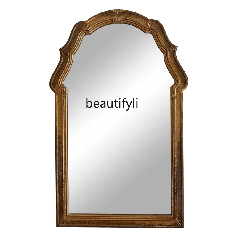 French retro bathroom vanity mirror household wall-mounted, European special-shaped bedroom vanity mirror wall-mounted