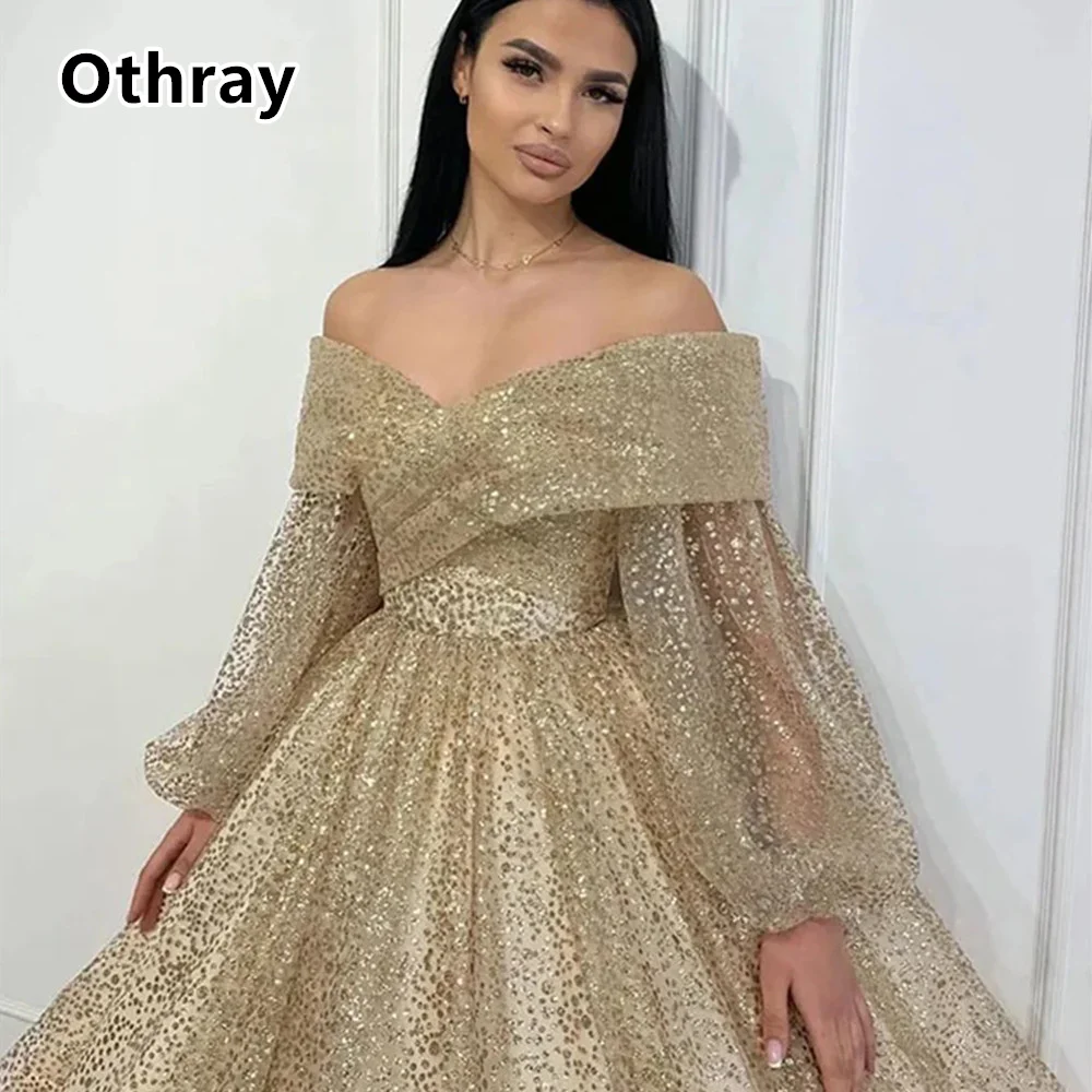 Othray-Robe de Rhmi-longue scintillante à manches bouffantes, robes de soirée élégantes, Sweet Off initié, zones de fête, Rh, quel que soit Dubaï, soirée formelle, quoi que ce soit