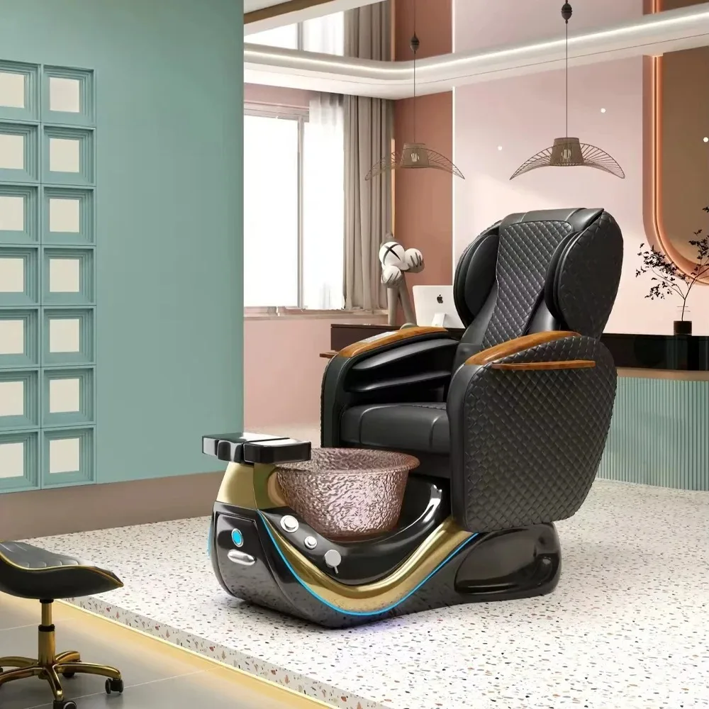Electric Pedicure Chair Luxury High Back Spa Massage Chair PU Leather Foot Spa Bowl Adjustable Beauty Salon Equipment