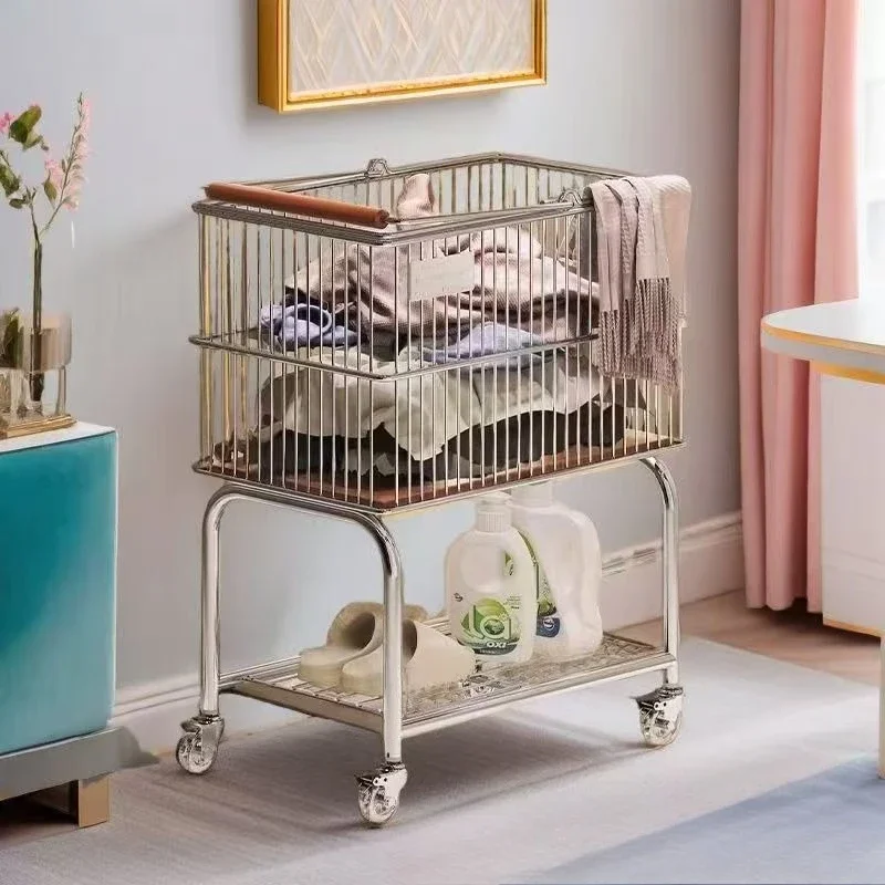 Panier à linge sale salle de bain double panier de rangement toilette panier à linge mobile support de chariot