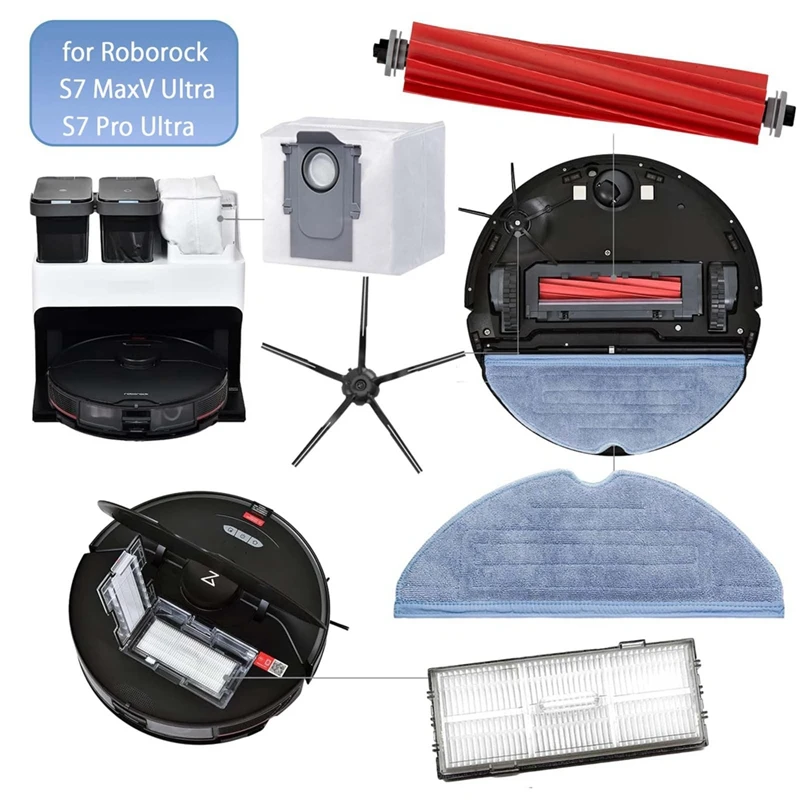 A98G-23PCS ل Roborock S7 Maxv Ultra S7 Pro Ultra روبوت فراغ قابل للغسل فرشاة جانبية رئيسية فلتر HEPA ممسحة وسادة كيس لجميع الغبار أجزاء