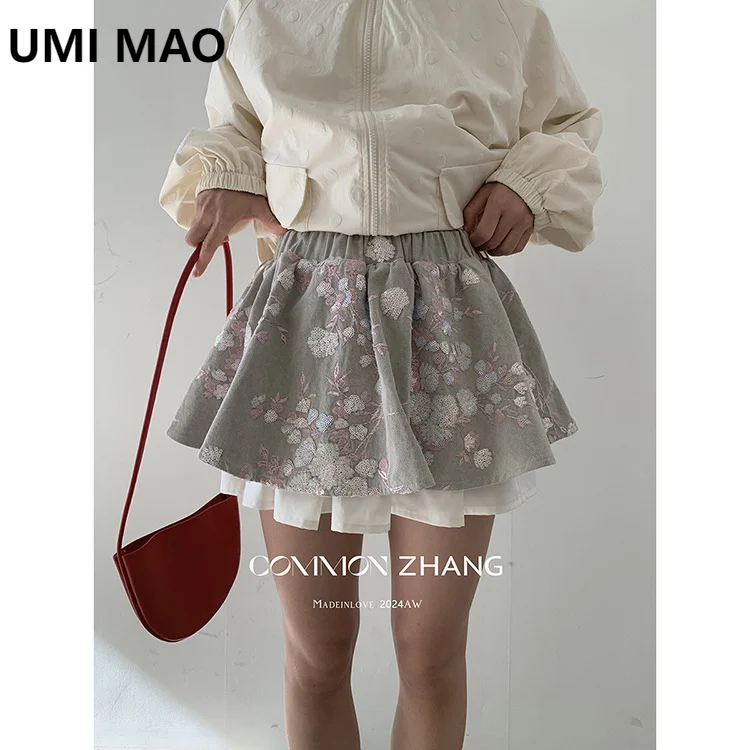 

UMI MAO Sparkling Half Skirt 2024 Autumn New Korean Fashion Versatile Ultra Short Half Skirts Femme