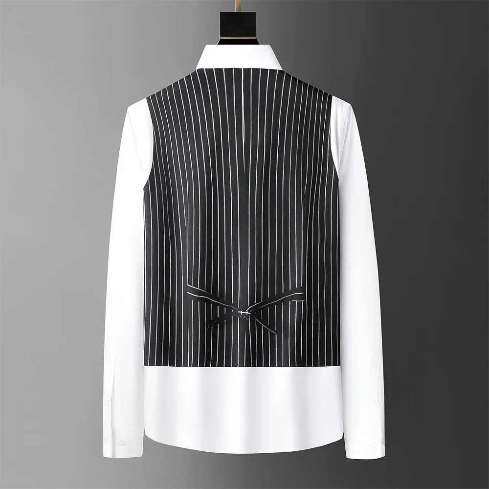 2024 British Style Fake Two Shirts for Men Fashion Long Sleeve Casual Business Shirts Social Party Service Staff Uniform Shirt