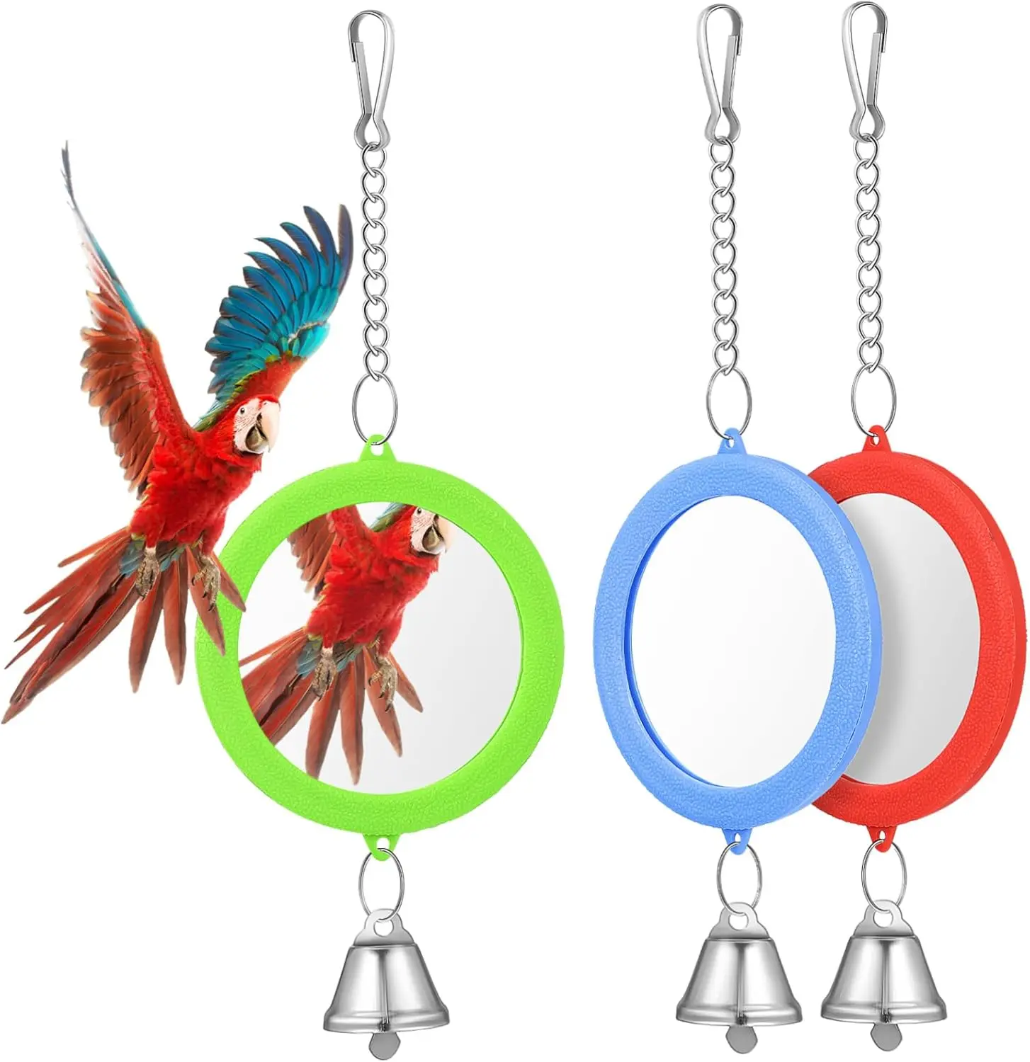 

3pcs Parrot Toys Double-Sided Bird Mirrors Bell for Cage Budgie Cage Accessories
