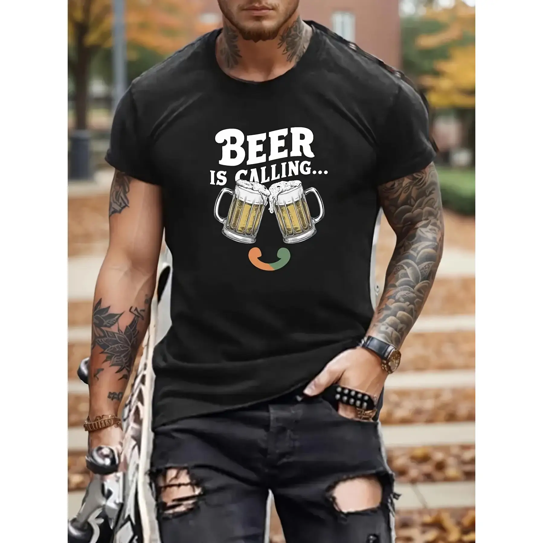 

Мужская забавная футболка «Beer Is Calling», топ с рисунком Happy Hour Drinking, подарочная футболка для вечеринок для любителей пива
