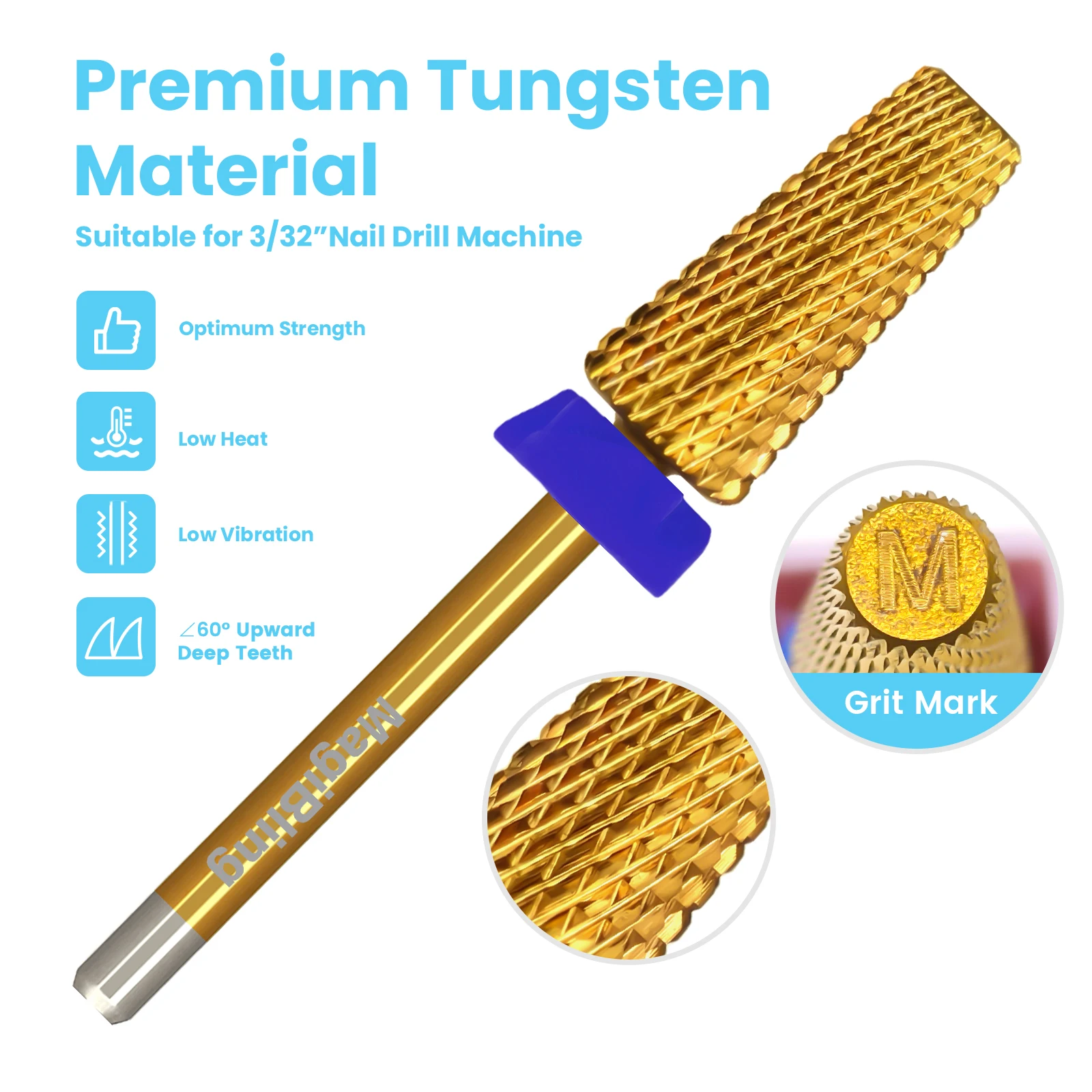 MagiBling 超硬テーパーバレルネイルドリルビット上向き歯デザイン右利きキューティクルジェル研磨削除爪ツール 3/32