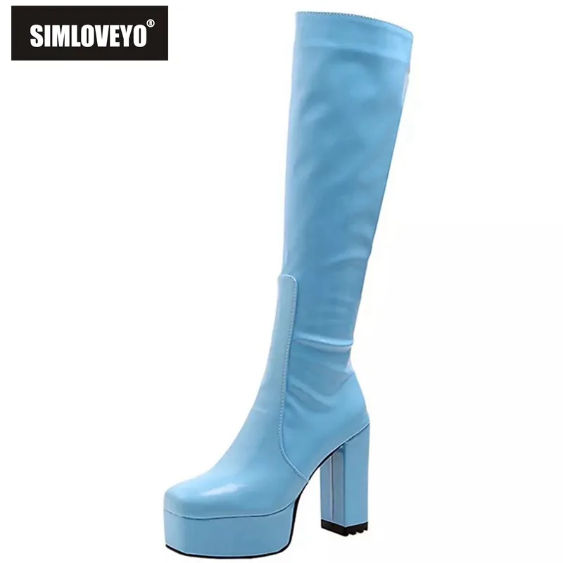 SIMLOVEYO colore piattaforma calda stivali alti al ginocchio punta tacchi a spillo gomma taglia 34-43 Sexy S2729