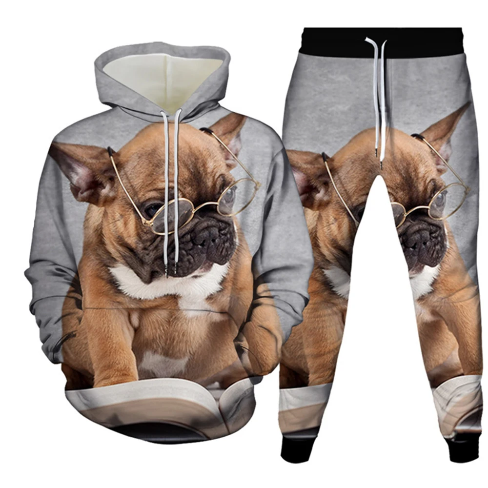 Men\'s Sets Animal Funny Dog 3D Print Lovely Tracksuit Sets Casual Hoodie Pants 2pcs Sets Oversized Pullover Fashion Men Clothing