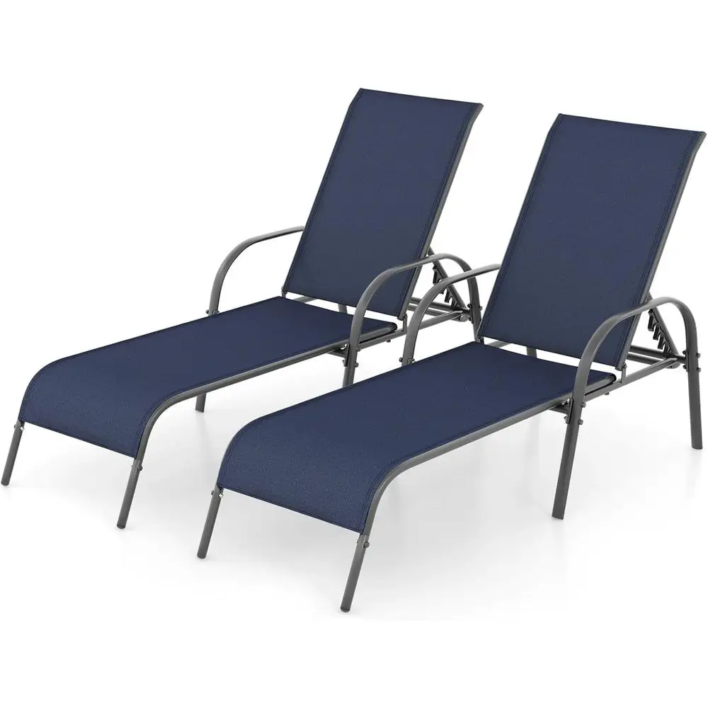 

2-Pack Patio Lounge Chairs: 5-Position Adjustable, Steel Frame, Comfortable Recliners for Outdoor, Beach, Yard, Balcony, Pool in