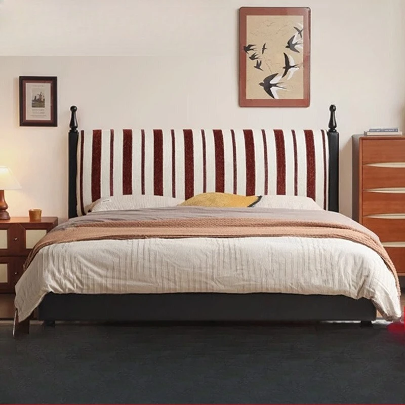 

Retro French solid wood master bedroom removable and washable soft bag medium antique double fabric bed