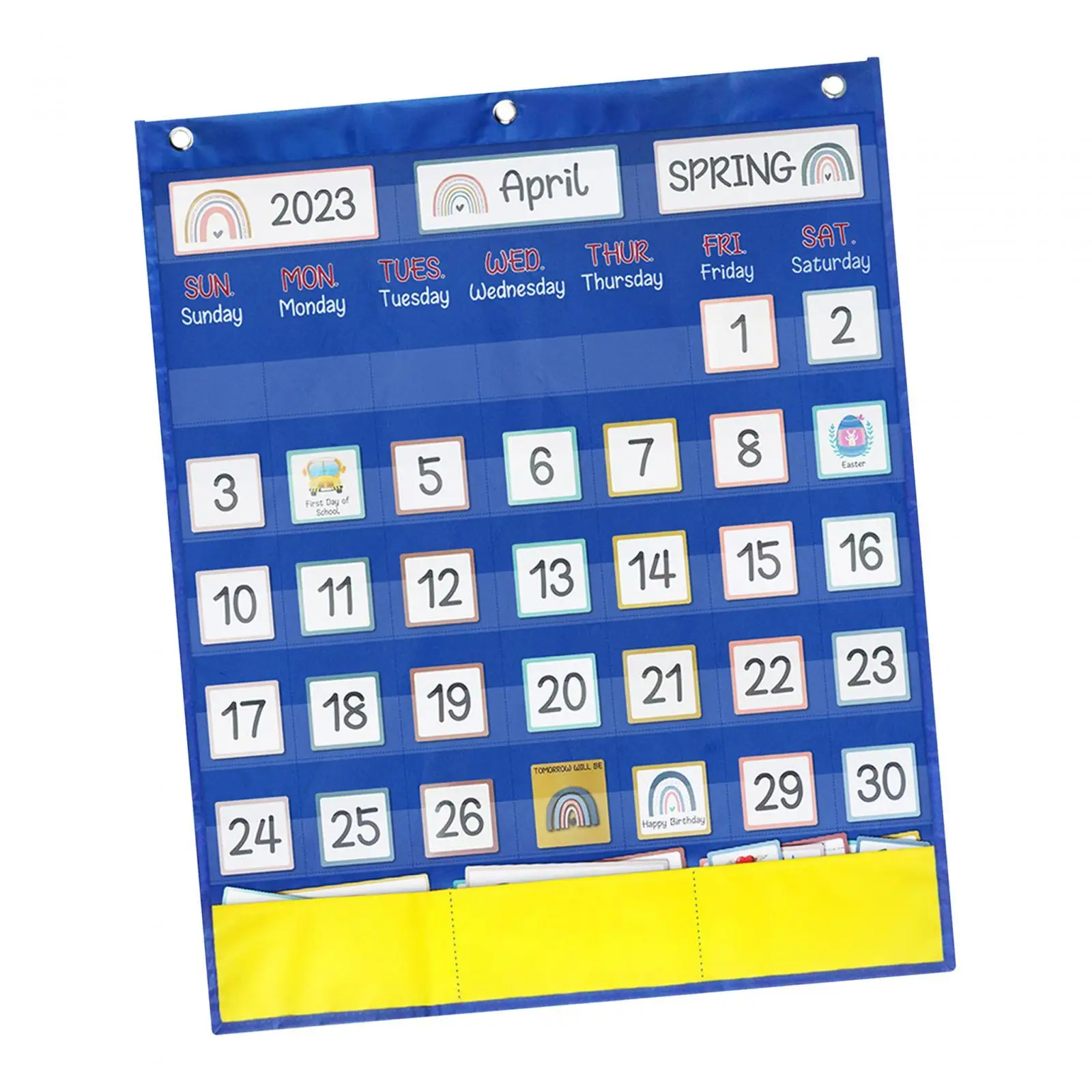 Calendar Pocket Chart Early Learning Teacher Supplies with 89 Cards Kids