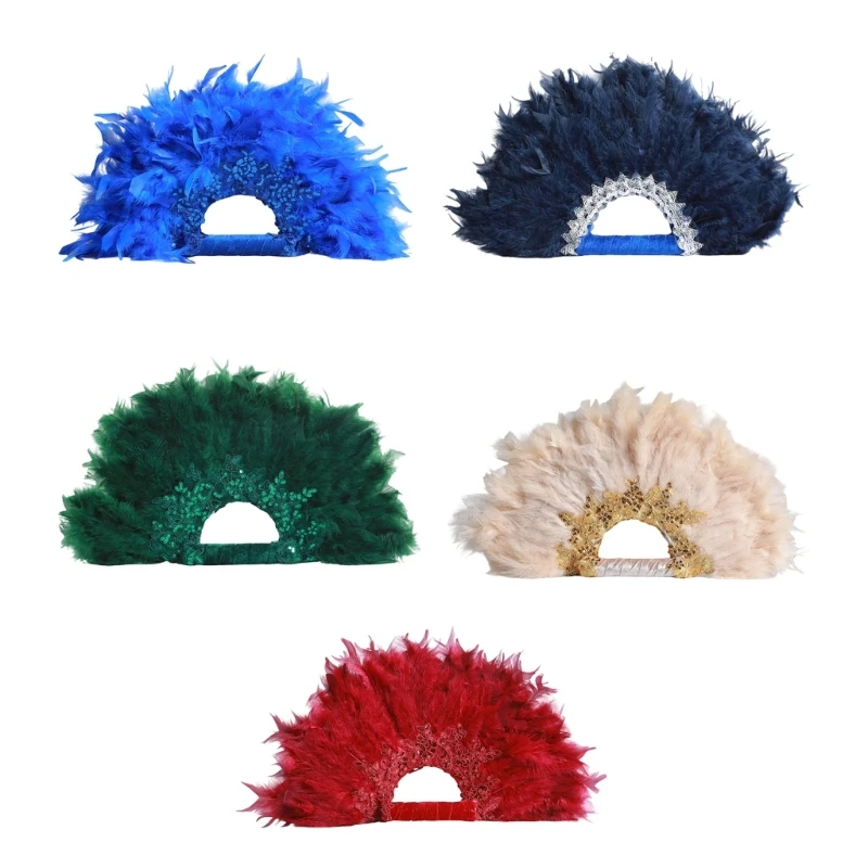 X7XB Handheld Feathered Fan Handheld Bride Fan for Wedding Celebration Photography