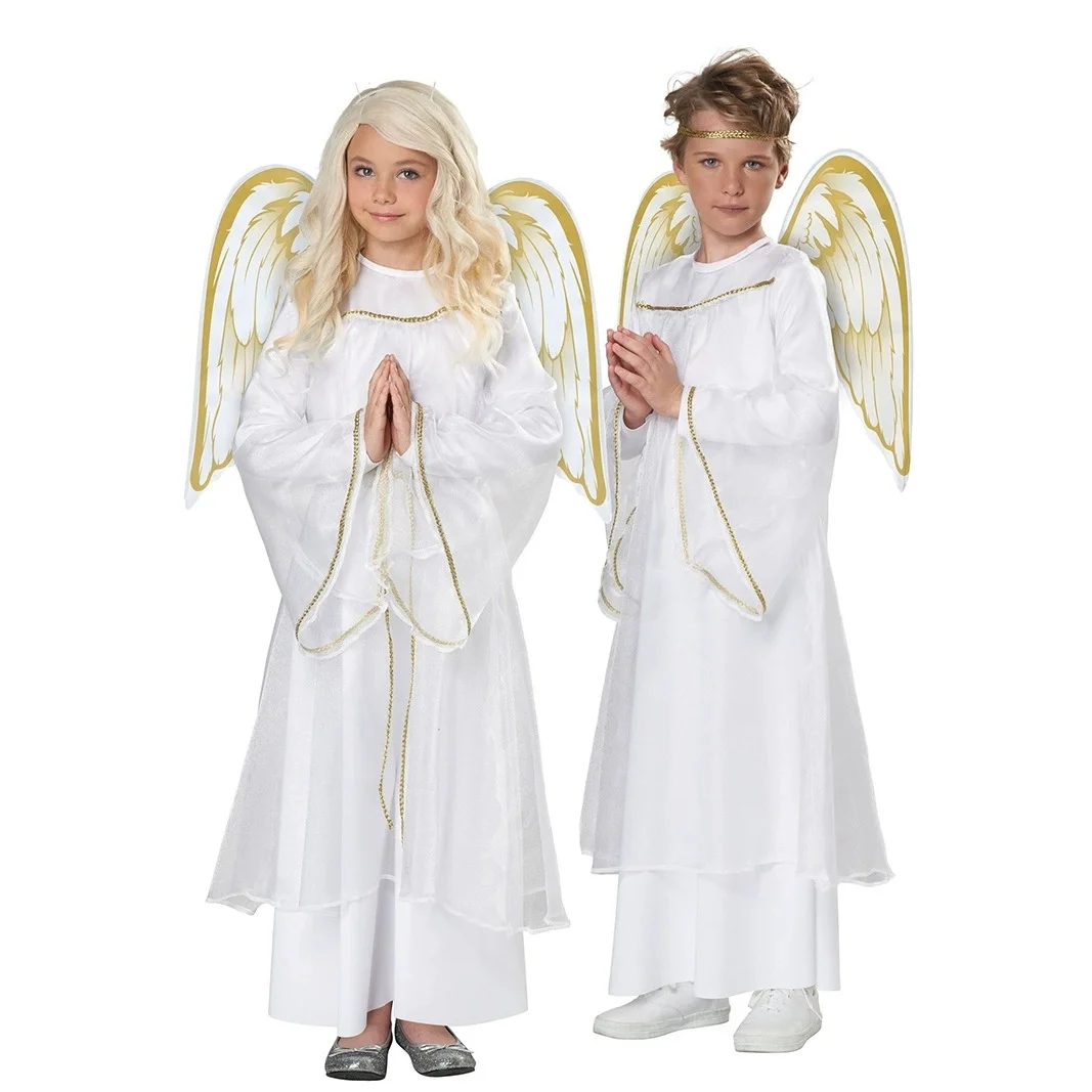 

Одежда для девочек, костюм ангела, наряды на тему Хэллоуина, белое греческое нарядное платье Тоги с повязкой на голову с крыльями, комплект одежды