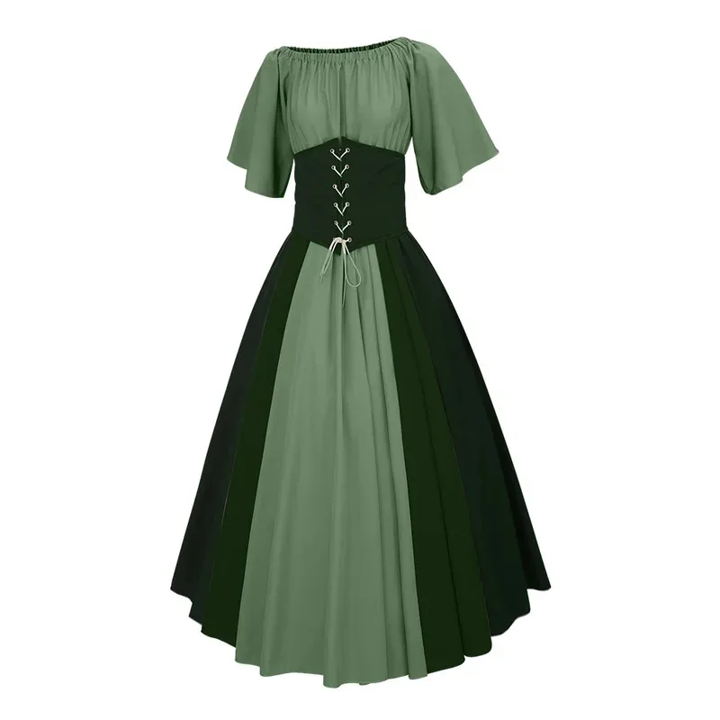 

Europe and the United States medieval color retro self-fitting fly sleeve large skirt one-shoulder dress female