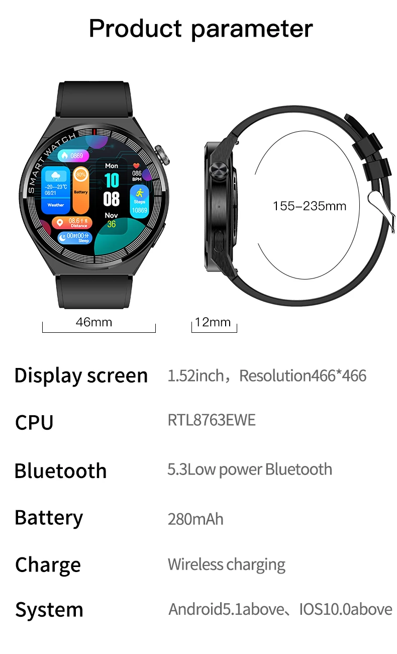 The Best GW43 Smart Watch Blood Oxygen Body Temperature Wireless Charging 360*360 HD Screen Digital Watches 2023