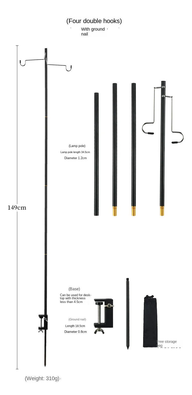 TARKA Abnehmbarer Campinglaterne-Ständer aus Aluminiumlegierung, Lichtaufhänger für Outdoor-Laternen zum Wandern und Angeln – Detail 11
