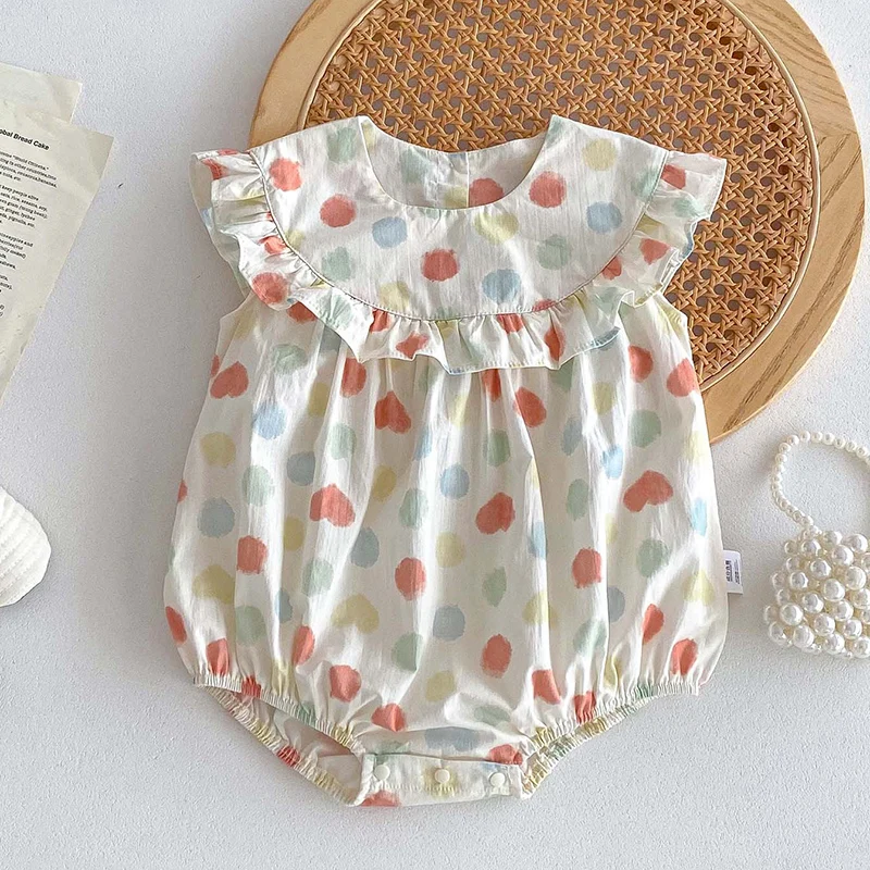 

2024 New Summer 0-24M Baby Girl Clothing Newborn Baby Girl Romper Sleeveless Cotton Dot Print Toddler Baby Girls Jumpsuit