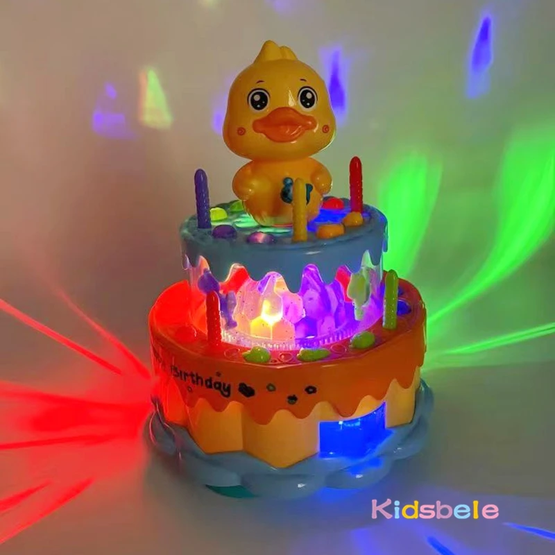 Electric Birthday Cake Toy With Lights & Music Toddlers Perfect Gift with Rotating Wheels Toy Cute Simulation Walking Cake Toy