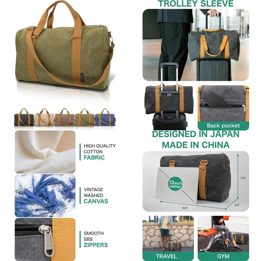 

Men's Travel Gym Bags, Women's Weekender Luggage, Carry-On with Sleeve, Canvas Shoulder Bag for Everyday Use