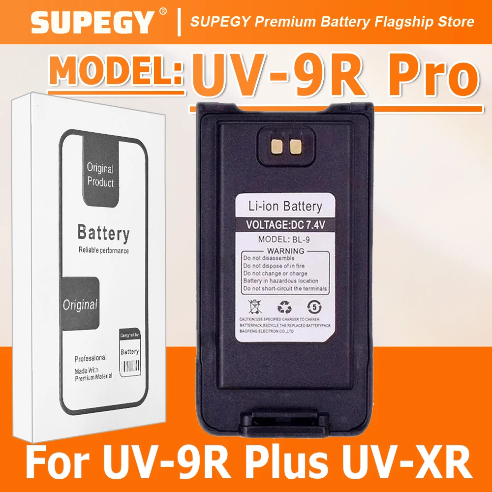 7.4V UV-9R Pro Li-ion Battery Compatible with for Baofeng Walkie BL-9 IP68 Waterproof Support Type-C Charge for UV-9R Plus UV-XR