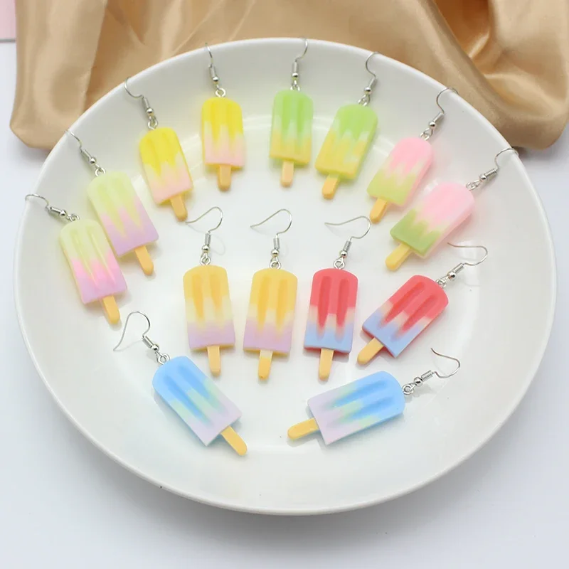 Food Ice Cream Popsicle Drop Earrings for Women Simple Jelly Colored Candy Resin Food Ear Jewelry Trend Creative Accessories