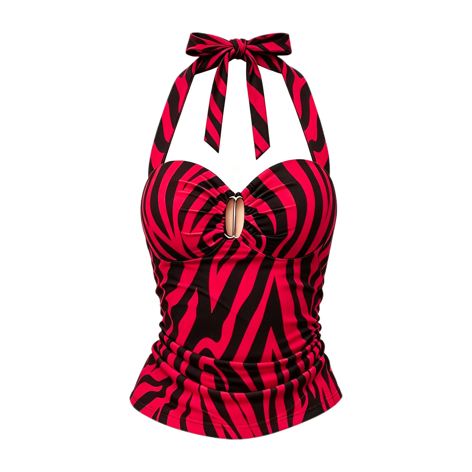 Obsession Nikki Rotes Zebra-Netz-Neckholder-Top für Damen, Cosplay, Horrorfilm, Rollenspiel, Sommer-Heißtop, Halloween-Kostüme – Detail 3