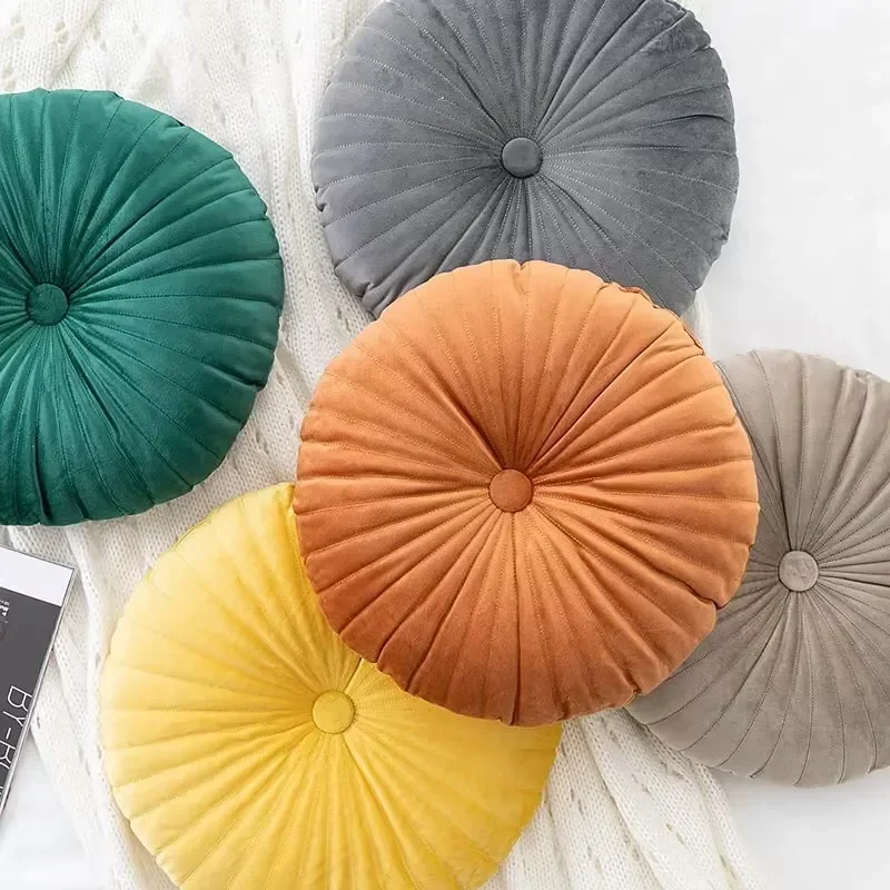 Candy Color Pumpkin Throw Pillows Soft Velvet Round Sofa Decorative Pumpkin Shaped Chair Car Seat Cushion Home Decor 35x35cm