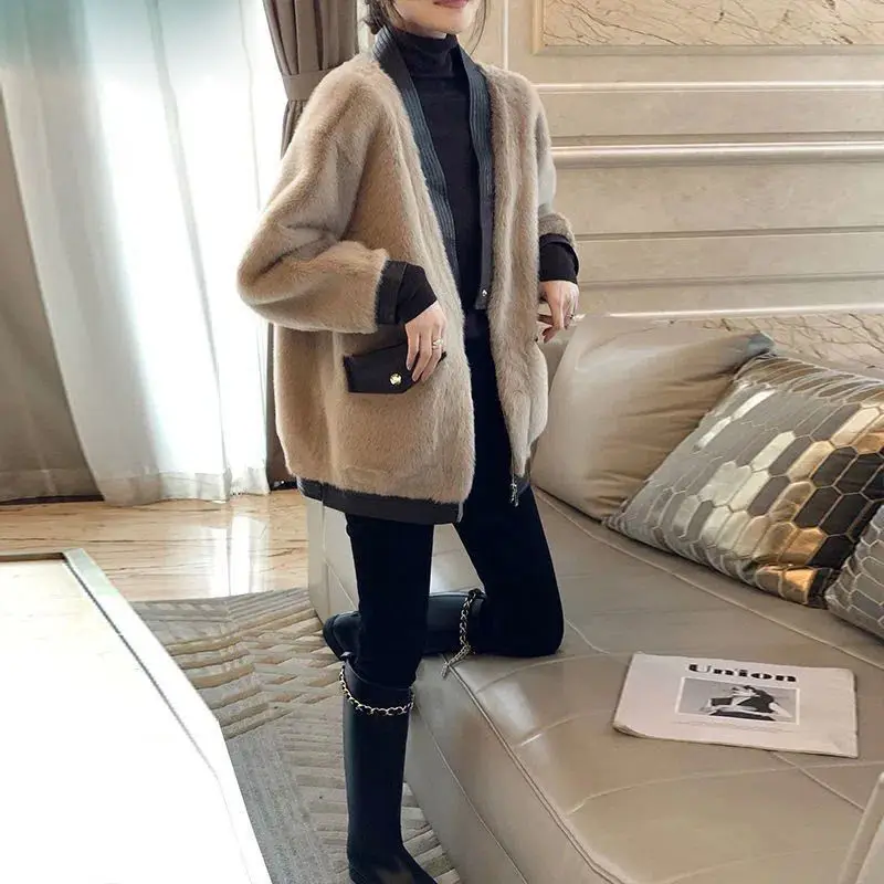 Women Thicken Overcoat Flocking Autumn Winter Warm Solid Color Loose Waist High Quality Fake Fur Coat Female Jackets T965