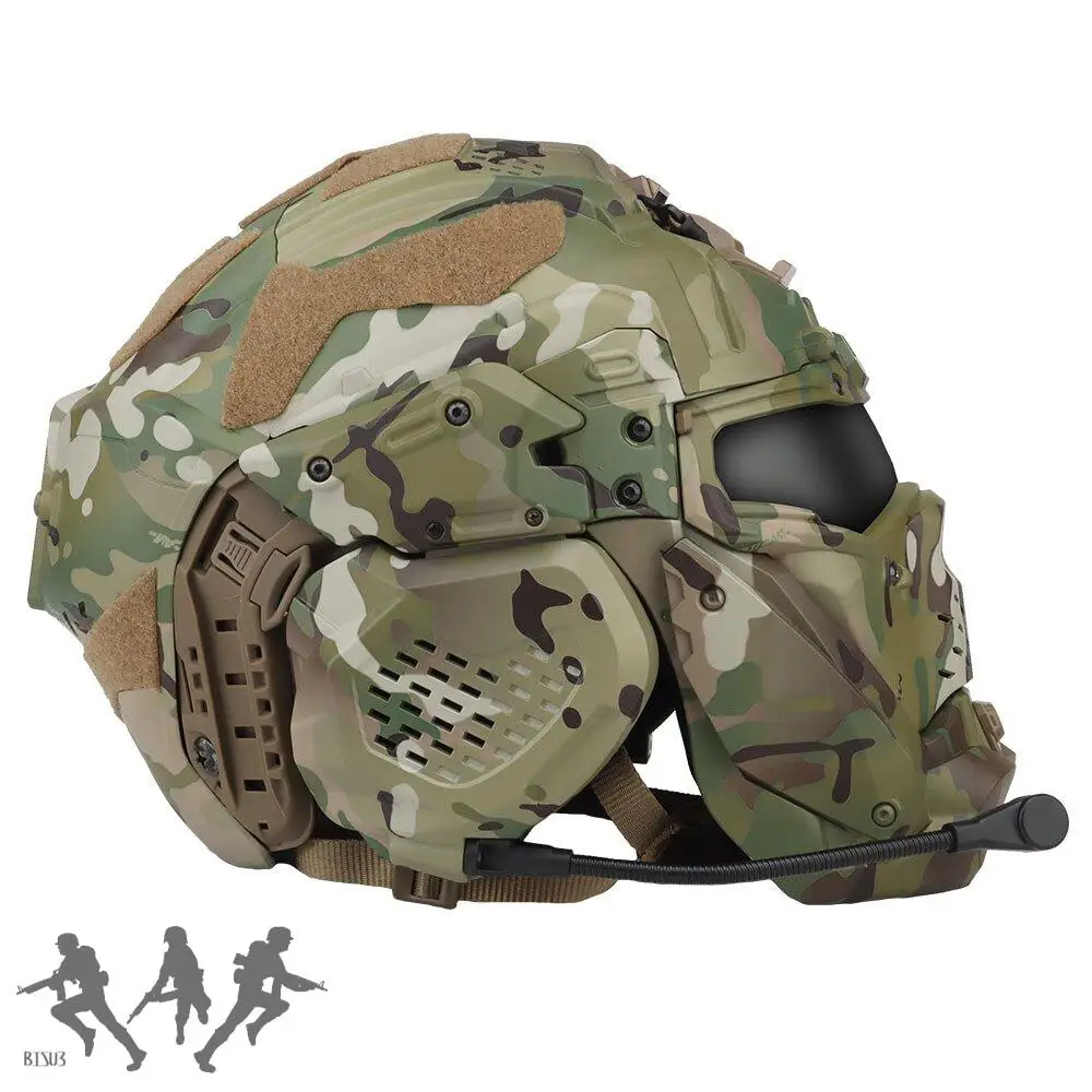 Taktyczny Airsoft szybki kask W-Ronin II wbudowany zestaw słuchawkowy przeciwmgielny wentylator maska z klapką wymienna soczewka Paintball