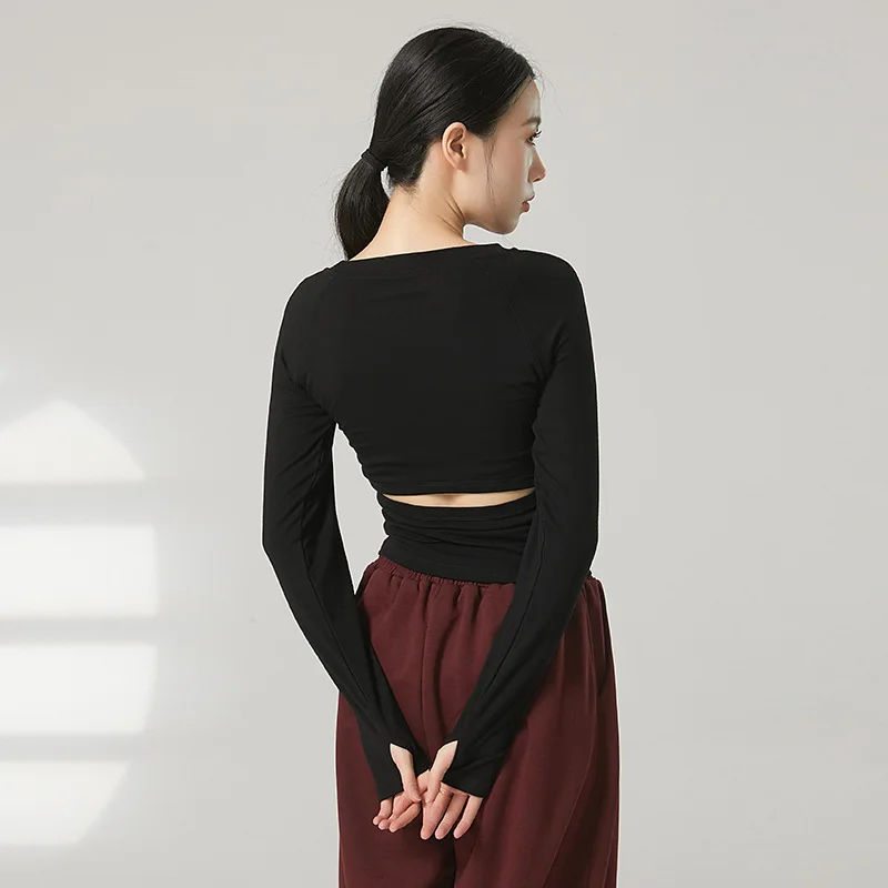 Top da donna eleganti da danza classica Camicetta da danza classica Danza moderna Manica lunga Adulti Adolescenti Camicie da pratica sportiva per yoga