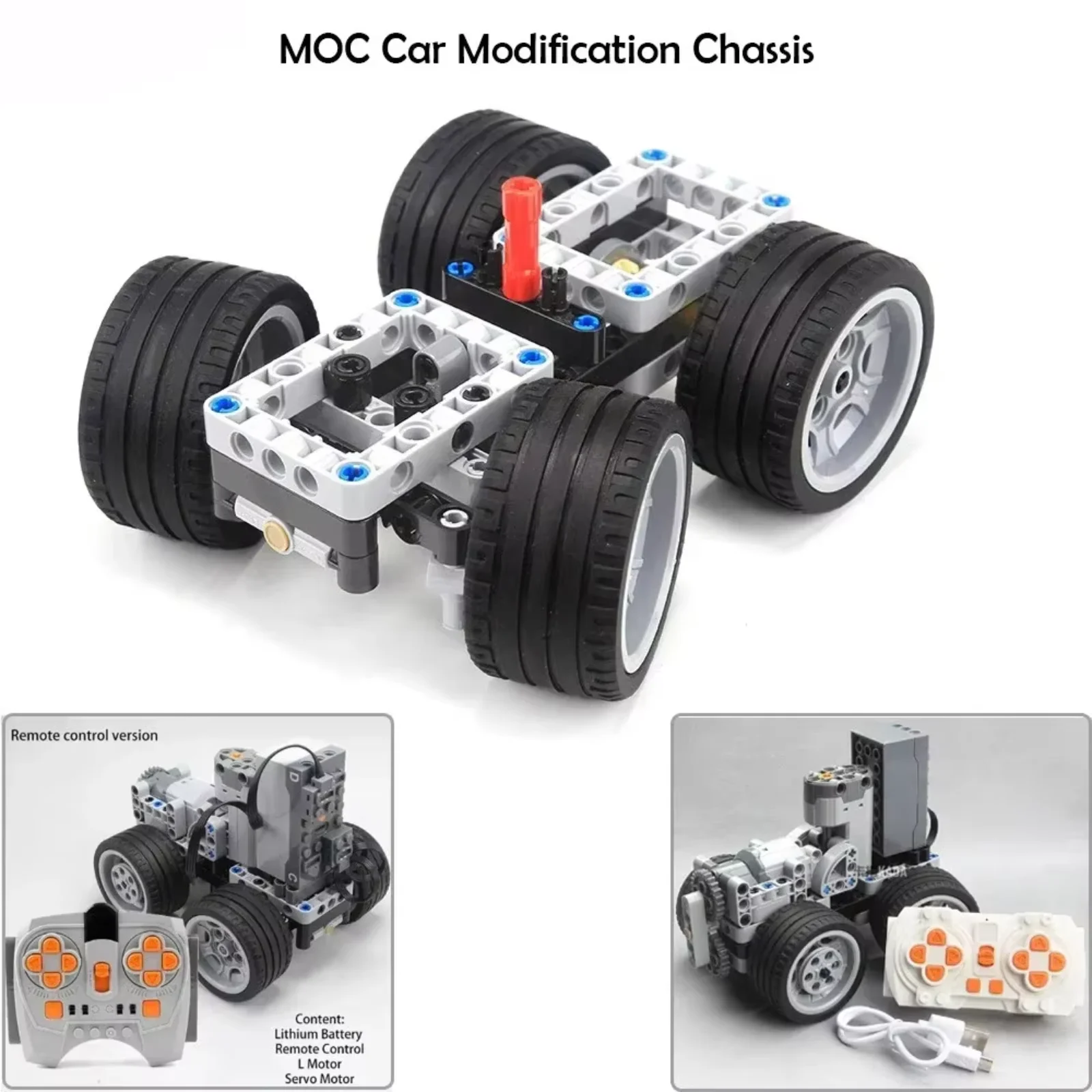 MOC Car Chassis Bausteine Kit mit Differentialgetriebesystem für DIY-Fahrzeugmodifikation, graue Basis