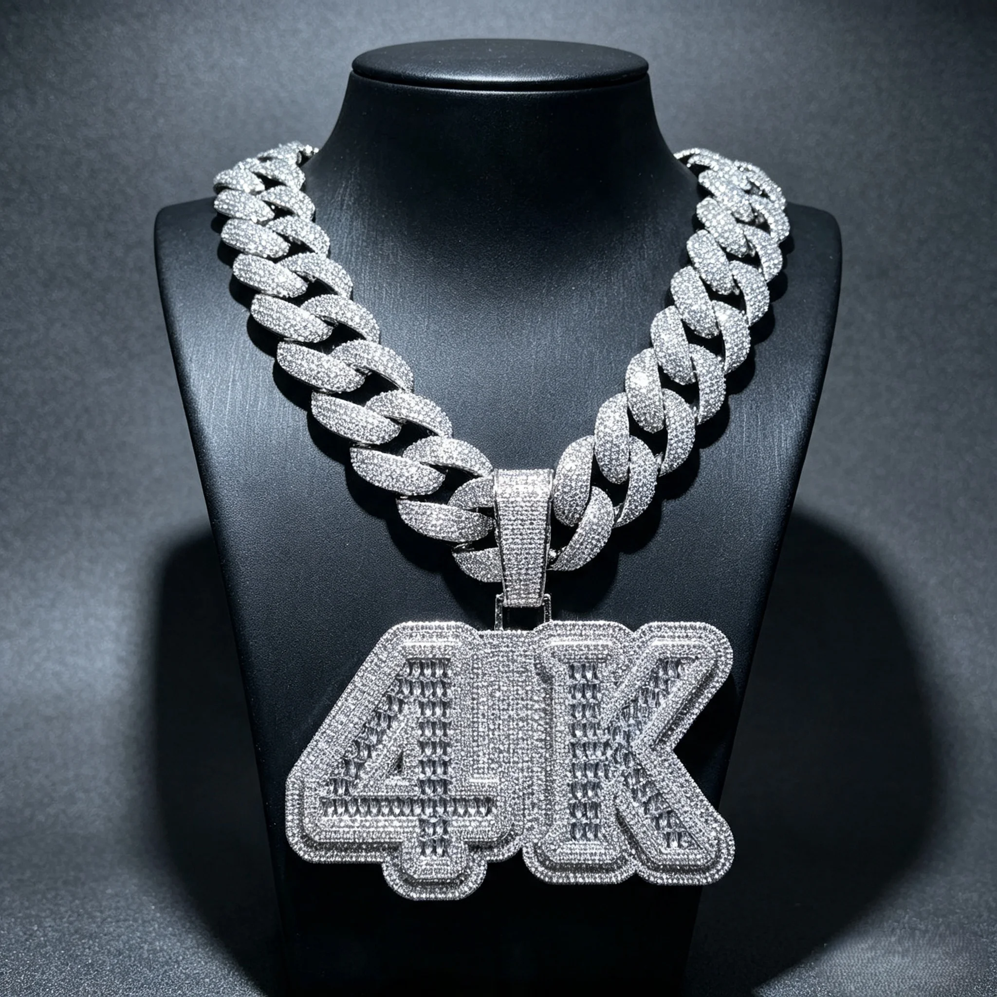 Copper Iced Out 4K Letter Pendant with Cuban Link Chain, Baguette & Round Diamond Paved Hip Hop Number Charm Necklace for Men, Bling Street Rapper Fashion Jewelry, Birthday Anniversary Christmas Party Gift Daily Outfit Accessory