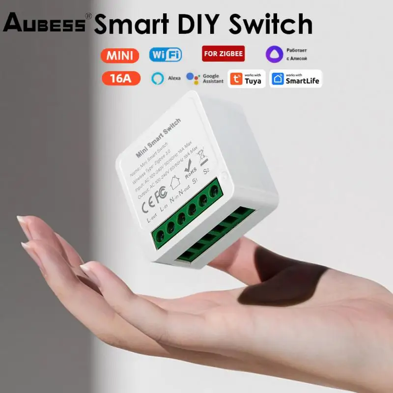 

Tuya Zigbee Mini Light Smart DIY Switch 2Way 16A Модуль управления Умный дом Реле Автоматизация Выключатель работает с Alexa Google Home