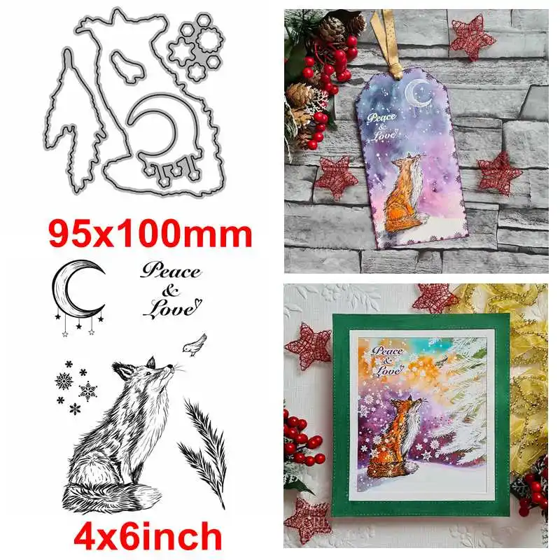 Winter Fox Peace Love Metal Cutting Dies/Clear Stamp DIY Crafts Card Album Making Scrapbooking Stencil New 2024