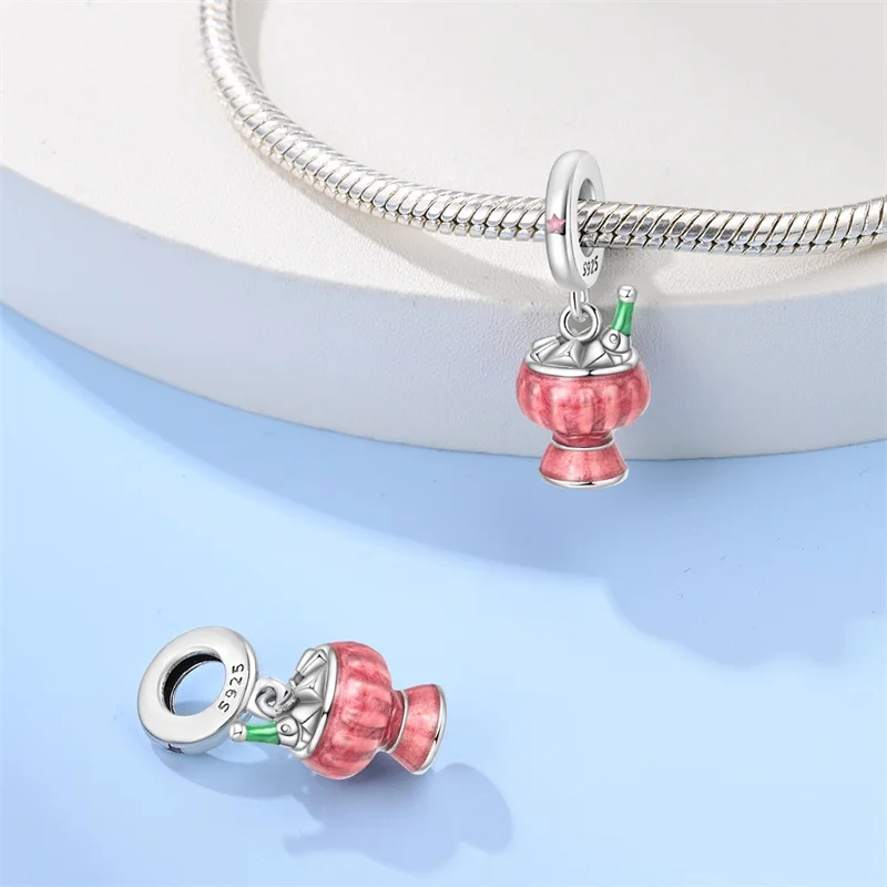 

925 Sterling Silver Ice Beer Party Charms Pendant Fit 3mm Original Bracelet DIY Women Exquisite Birthday Party Jewelry Gifts