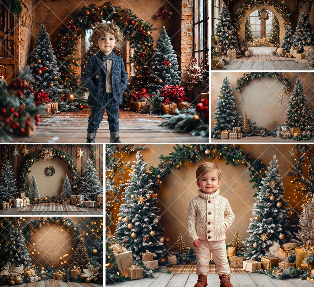 Mehofond Photography Background Elegant Christmas Arch Wreath Gifts Xmas Tree Kids Family Portrait Decor Backdrop Photo Studio