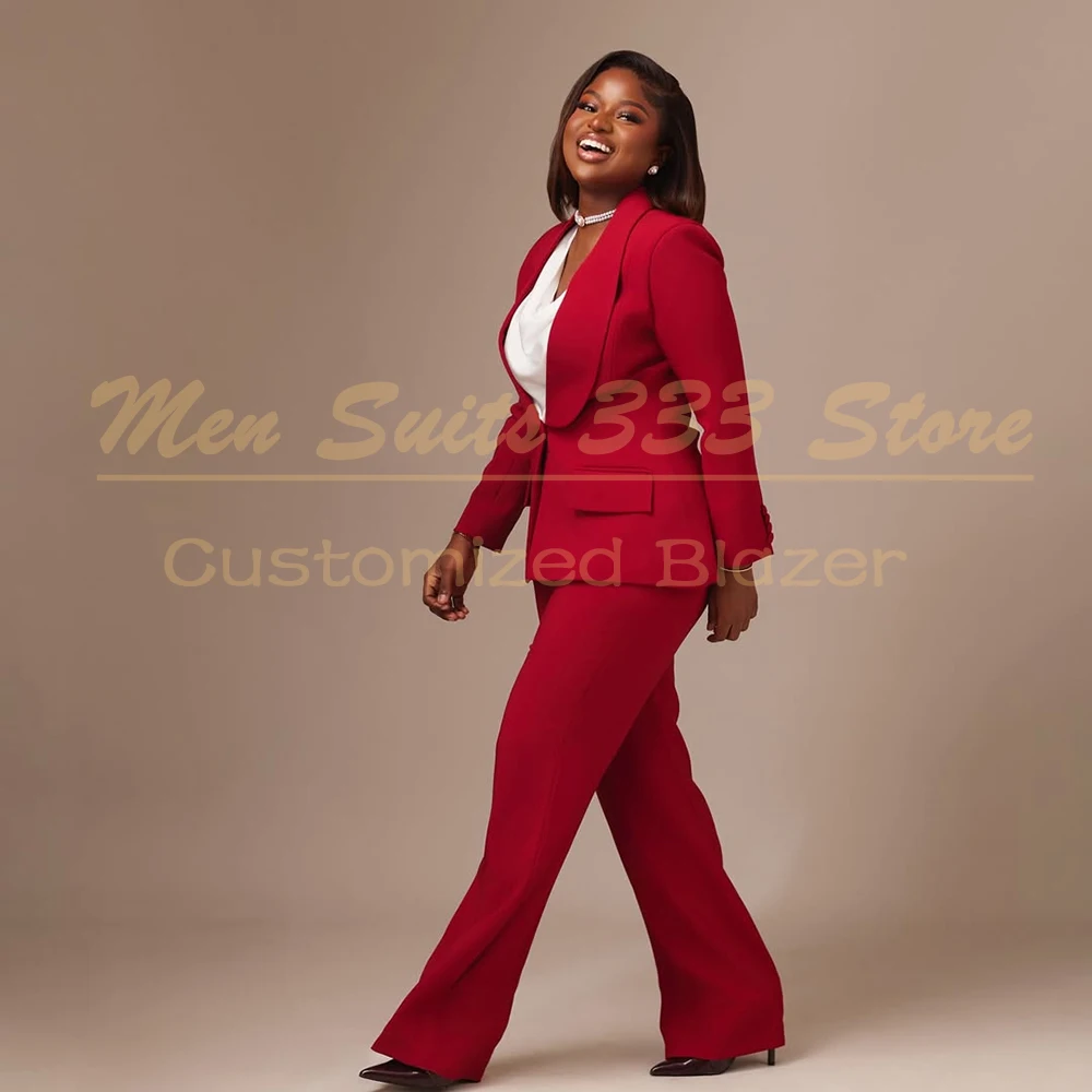 Rote Ein-Knopf-Damenanzüge, modisch, schmale Passform, maßgeschneidert, einfarbig, 2-teilig, Jacke, Hose, komplette Sets, modische Damenbekleidung