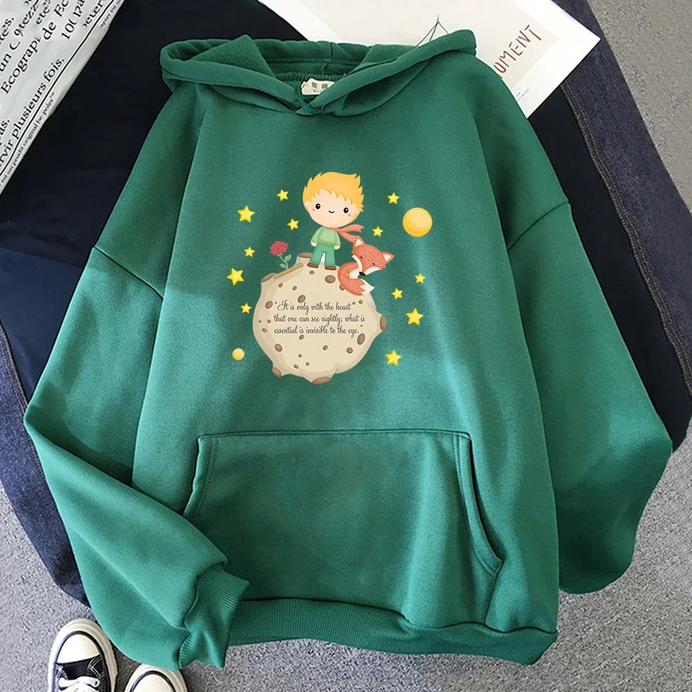 Little Prince and Fox Hoodies Women Casual Sweatshirts Kawaii Cartoon Printing Hoody Cute Clothes for Girls Graphic Hooded Tops