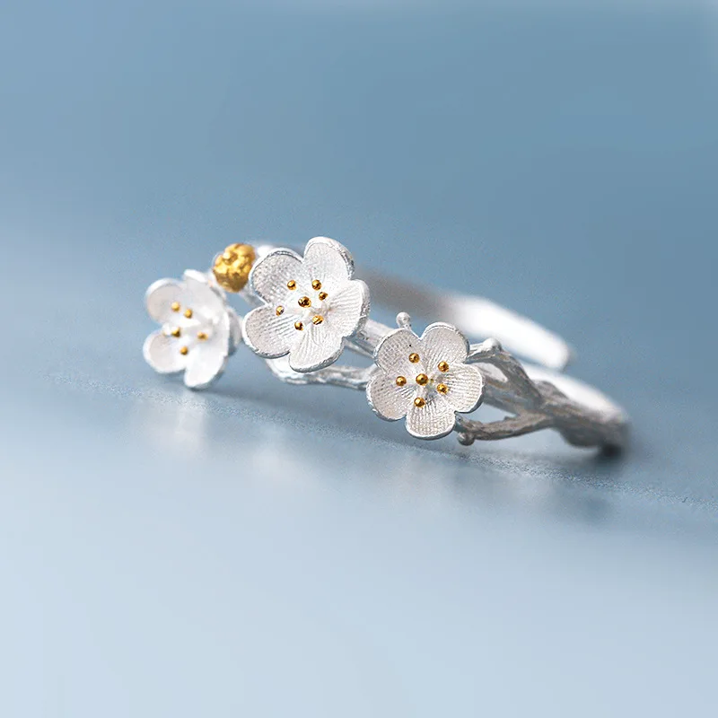 Women's Daisy Flower Adjustable 925 Sterling Silver Ring