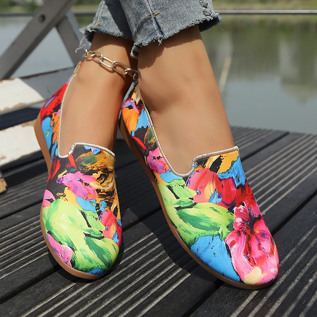 colorful flat shoes round-toe comfortable walking shoes loafers with vibrant dopamine colors full of energy