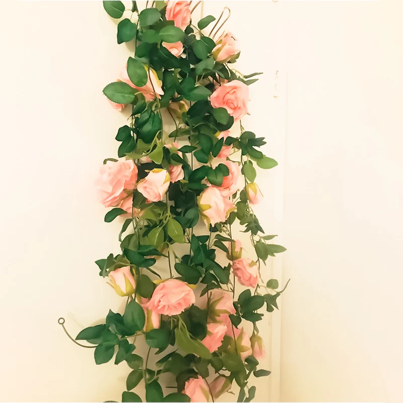 2/4m Pink Artificial Floral Garland Fake Rose Vine Hanging Flower String Garland for Wedding Baby Shower Event Party Supplies